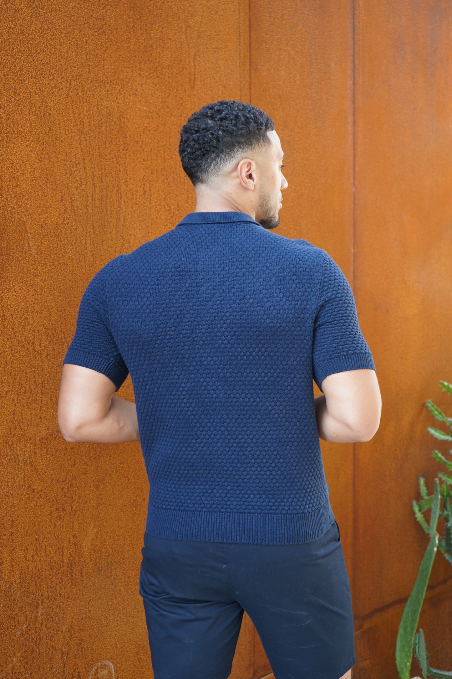 Capo Jacquard Button Up Polo Shirt - Navy