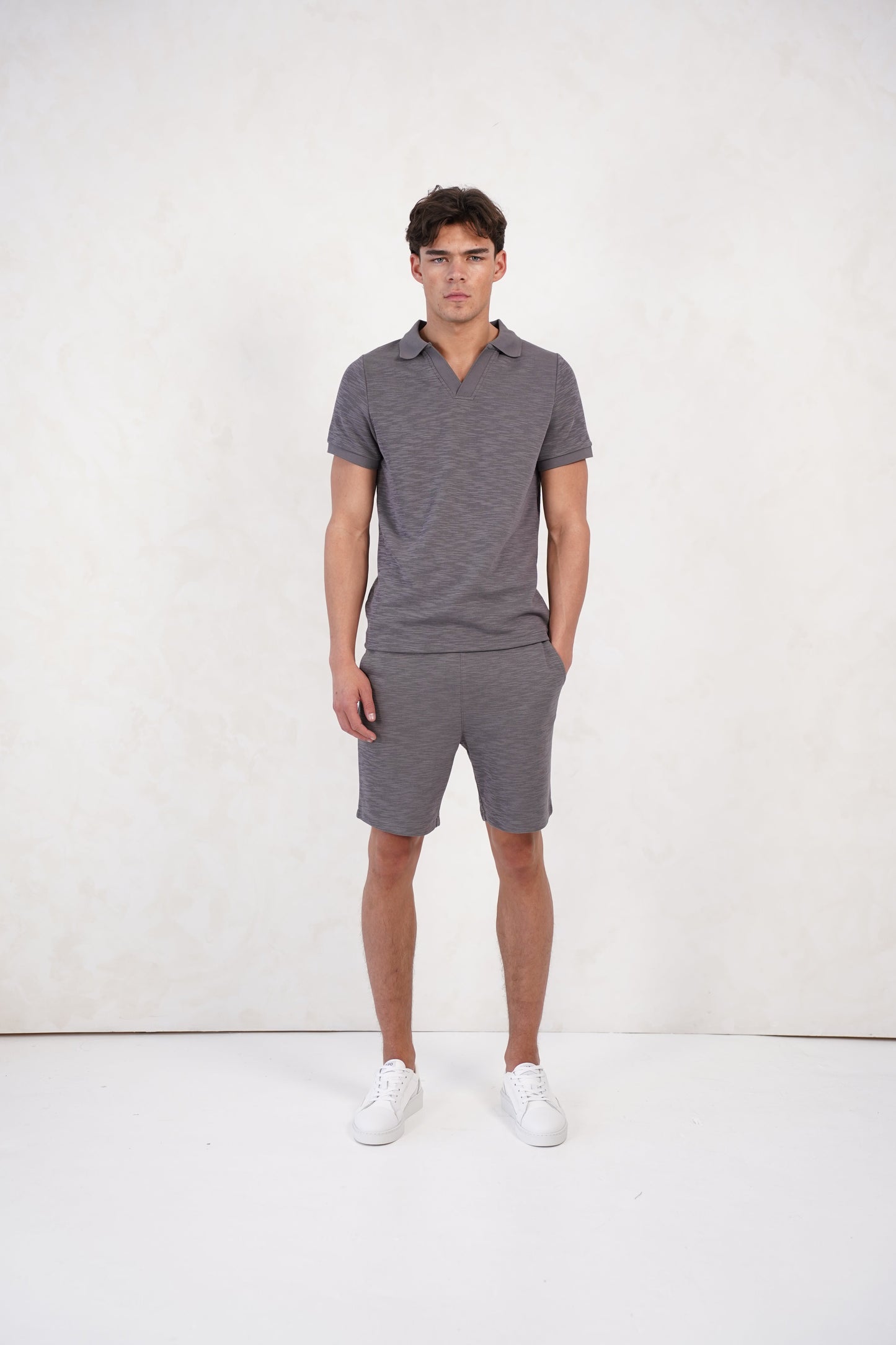 Capo Jersey Slub Cuban Polo Shirt - Charcoal