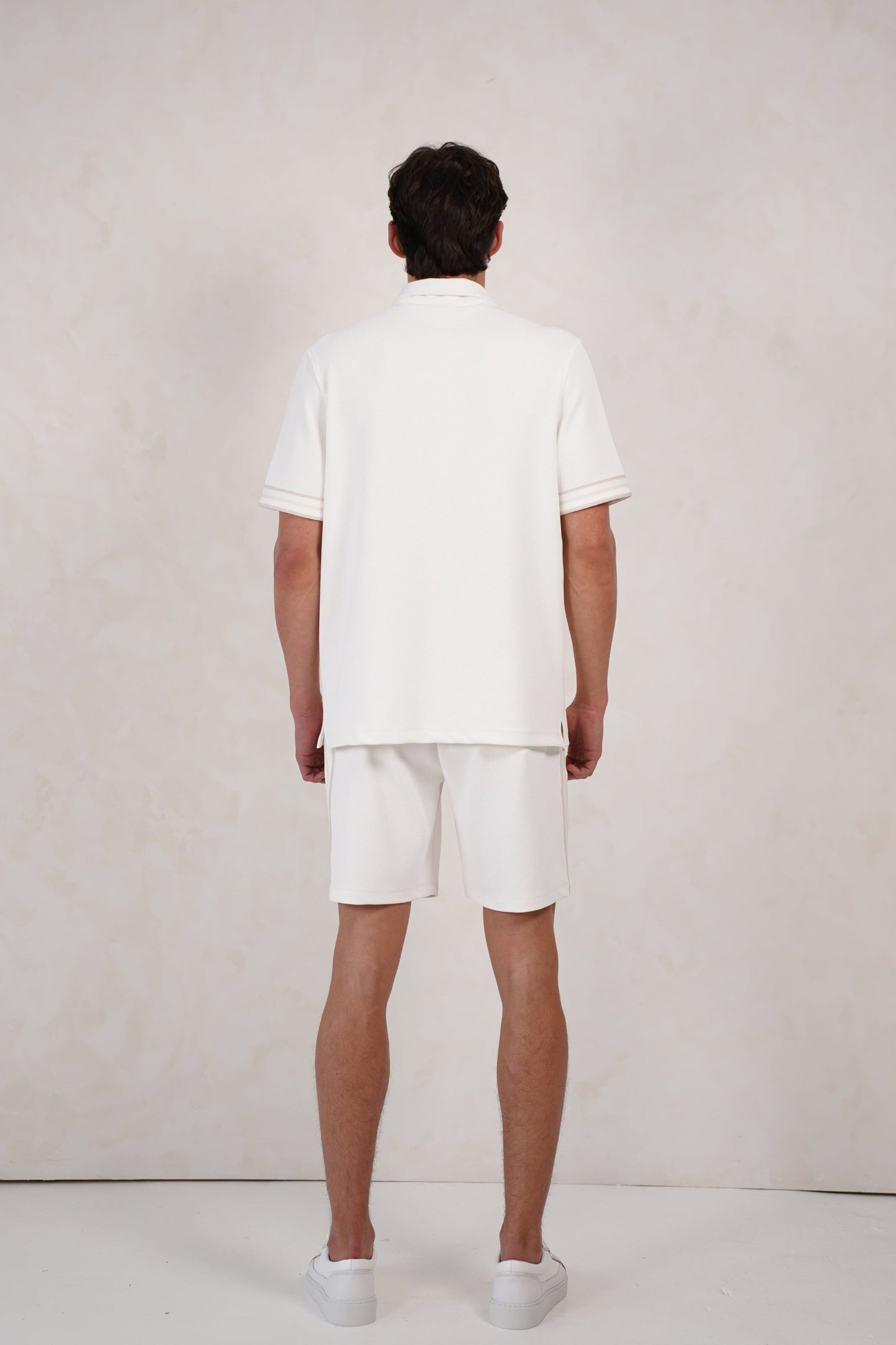 Capo Textured Tape Zip Polo Shirt - Off White