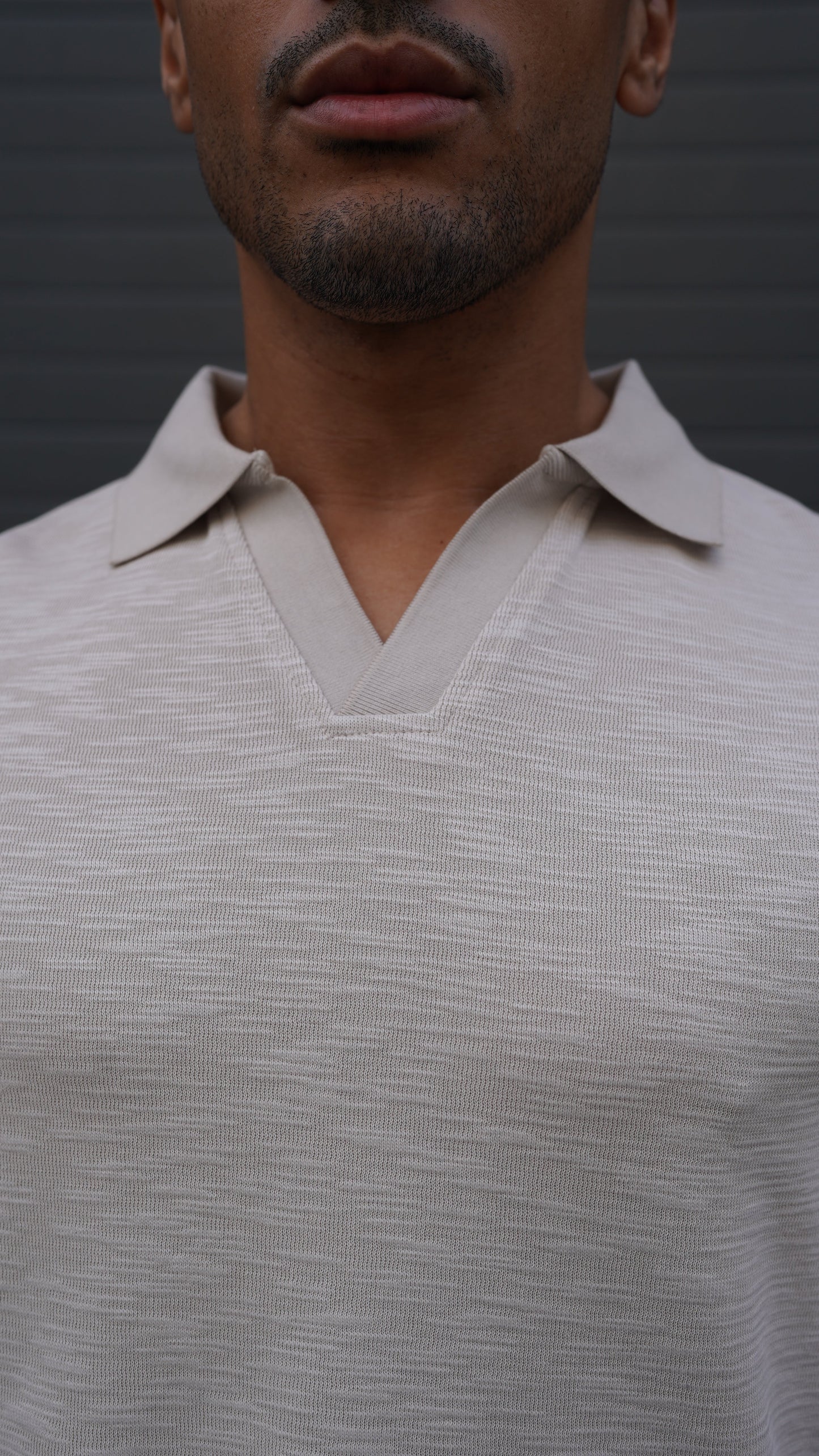 Capo Jersey Slub Cuban Polo Shirt - Stone Grey