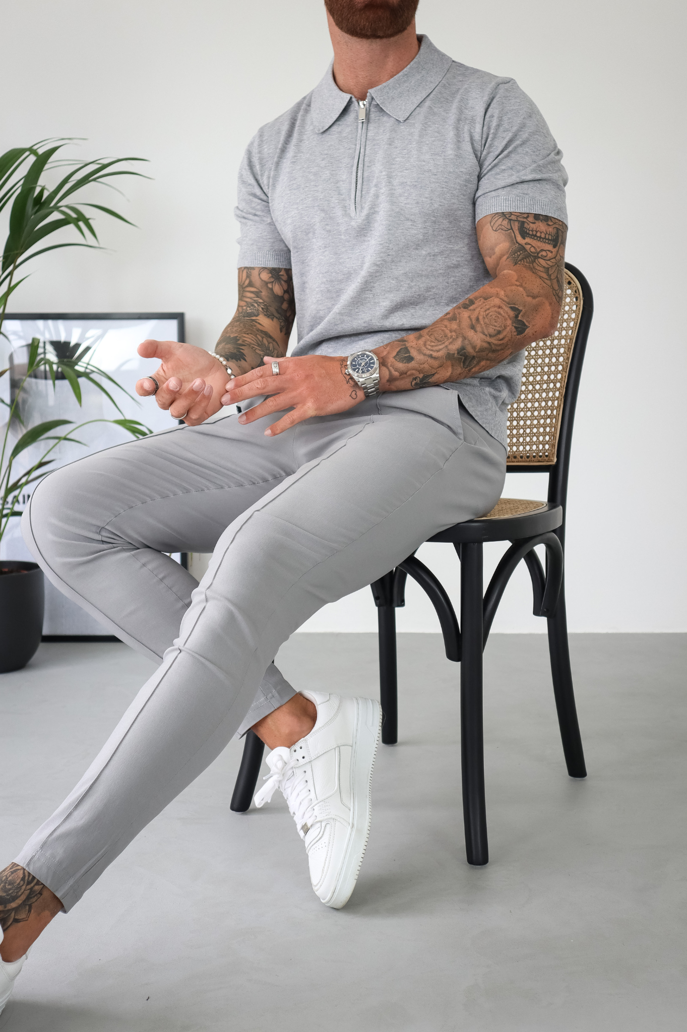 Capo Egyptian Cotton SS Zip Polo Shirt - Grey