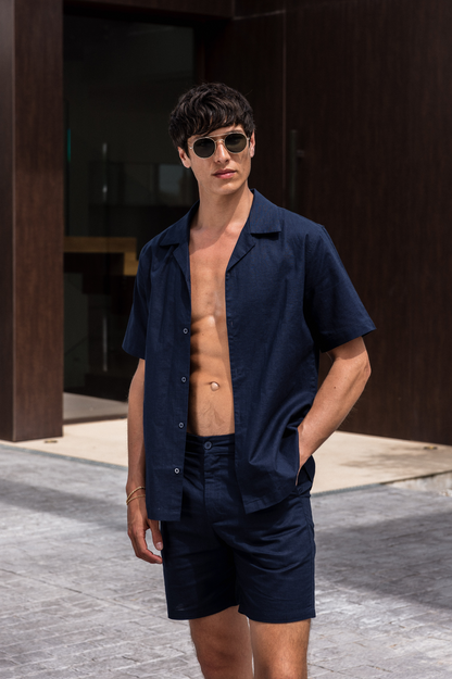 Capo LINEN SS Revere Shirt - Navy