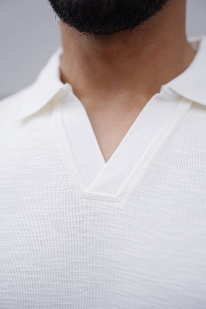 Capo Jersey Slub Cuban Polo Shirt - White
