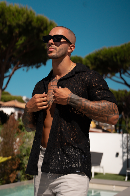 Capo KNITTED PATTERN SS Revere Shirt - Black