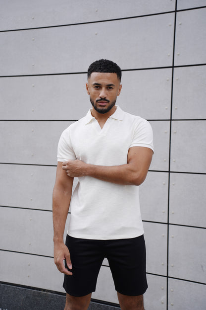 Capo Jersey Slub Cuban Polo Shirt - White