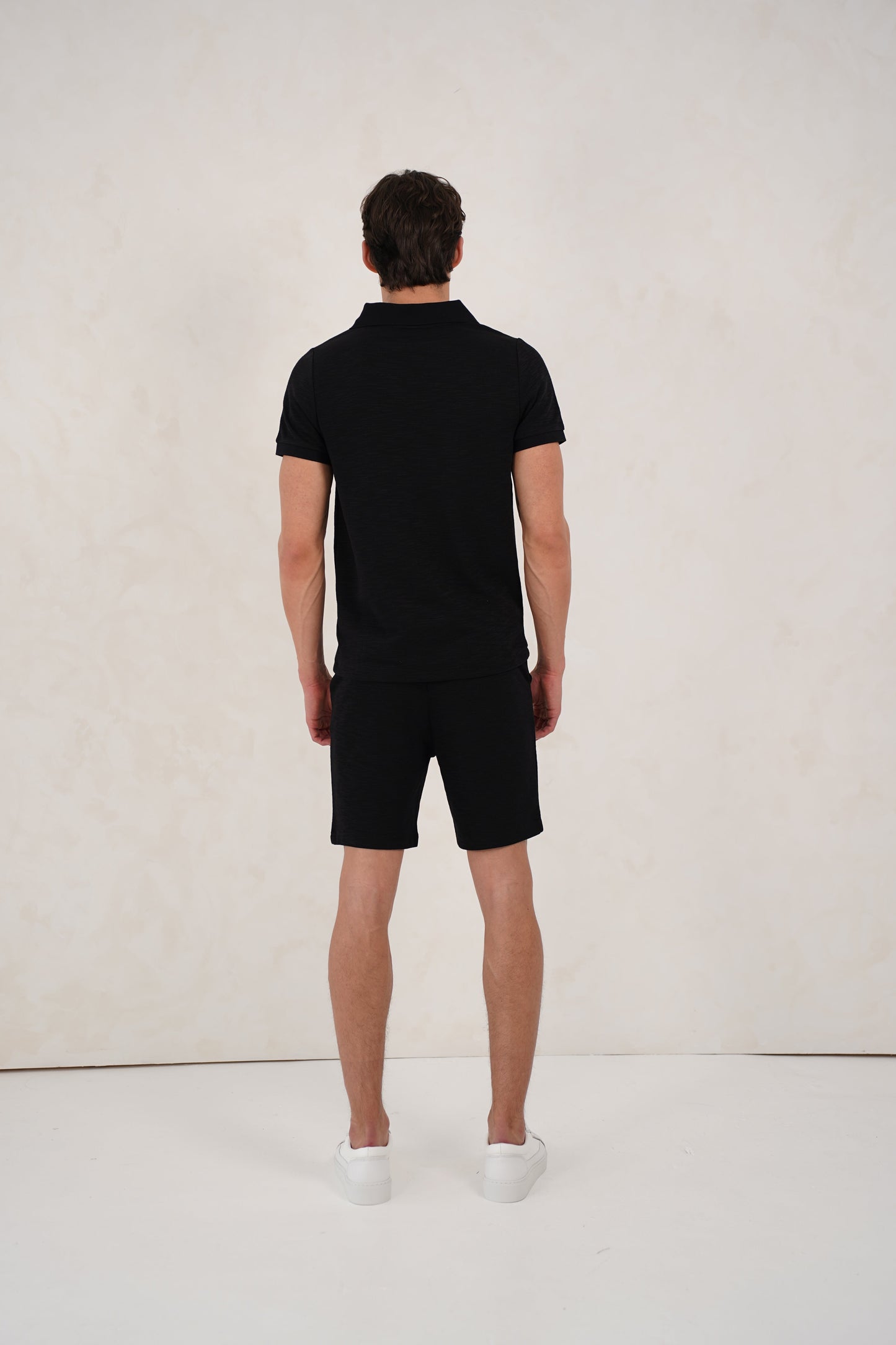 Capo Jersey Slub Cuban Polo Shirt - Black