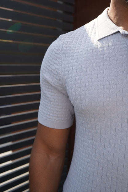 Capo Hexagonal Button Up Polo Shirt - Light Grey