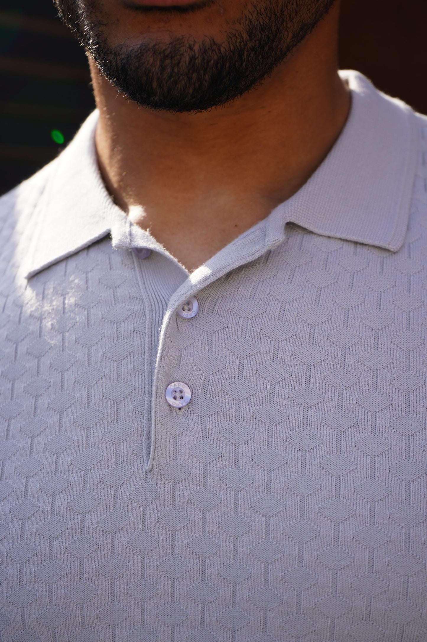 Capo Hexagonal Button Up Polo Shirt - Light Grey