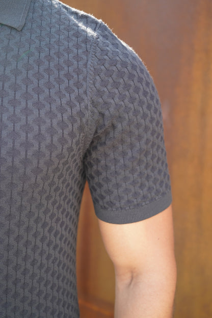 Capo Hexagonal Button Up Polo Shirt - Black