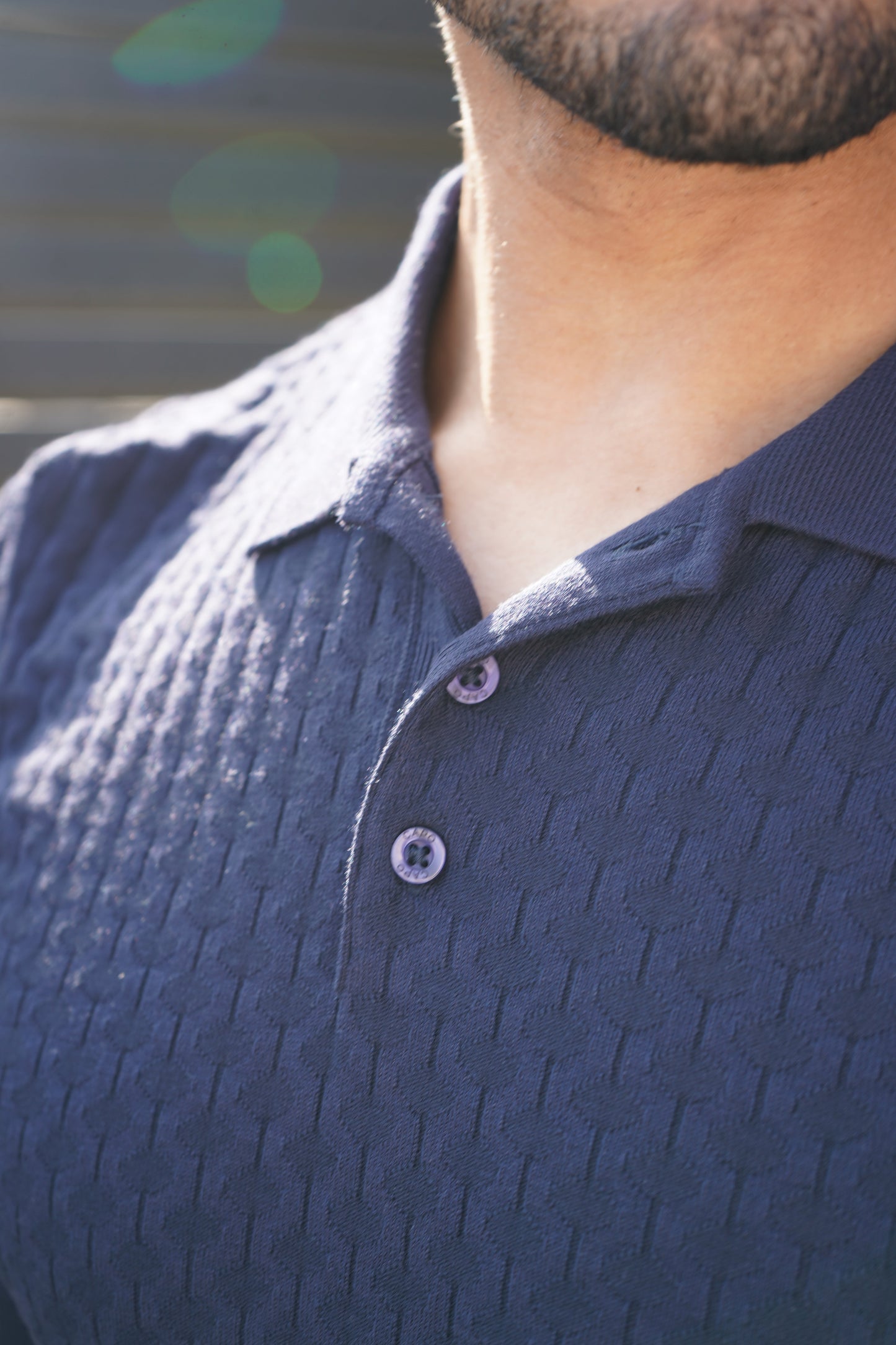 Capo Hexagonal Button Up Polo Shirt - Navy