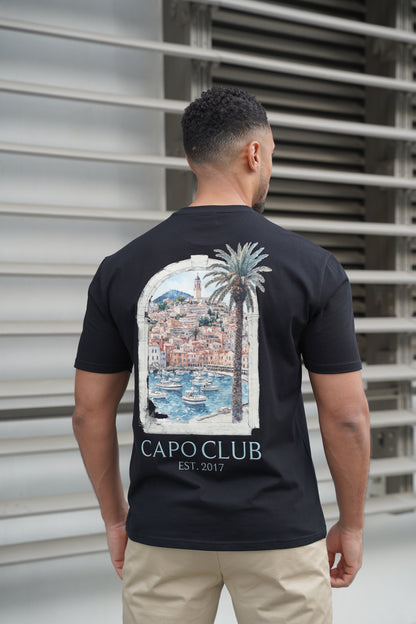 Capo Boat Scene Printed T-Shirt - Black