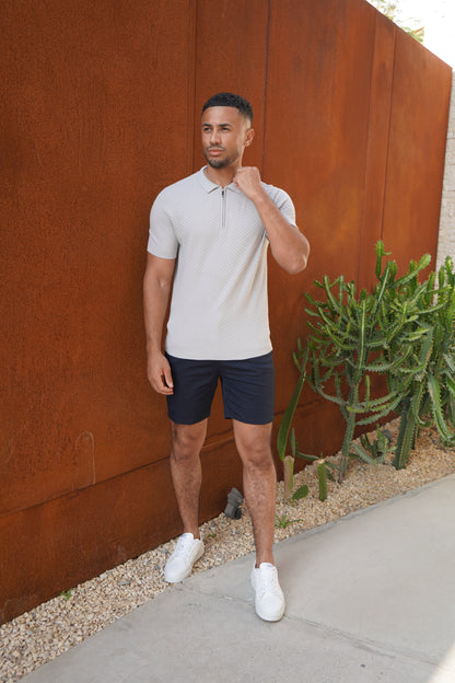 Capo Jacquard Zip Up Polo Shirt - Light Grey