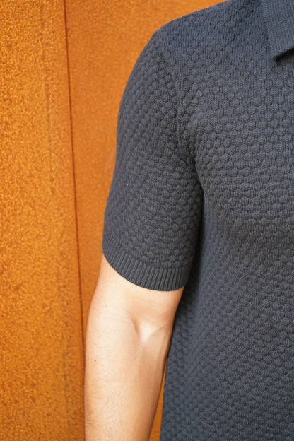 Capo Jacquard Button Up Polo Shirt - Black