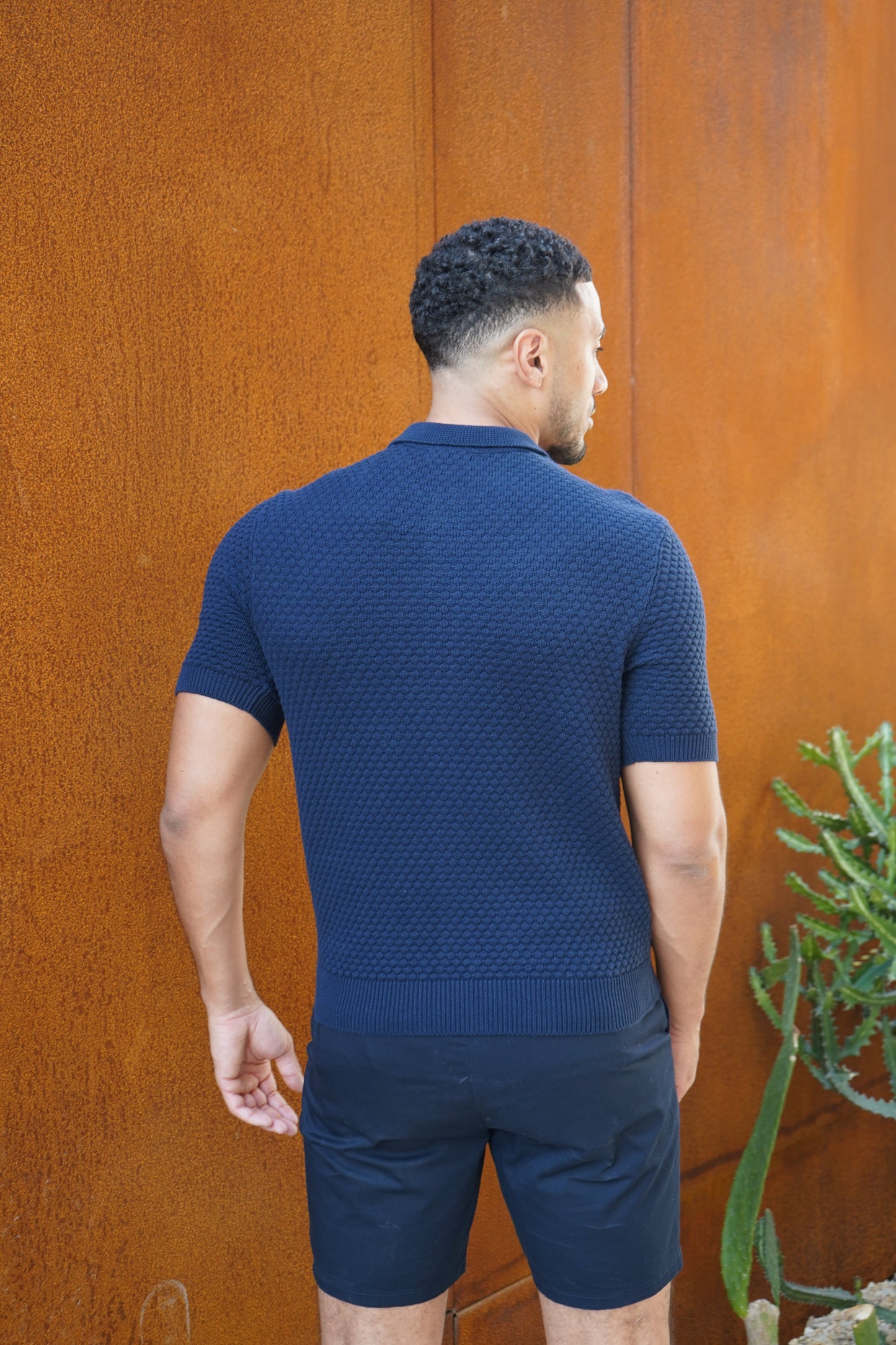 Capo Jacquard Button Up Polo Shirt - Navy