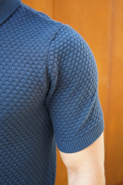Capo Jacquard Button Up Polo Shirt - Navy