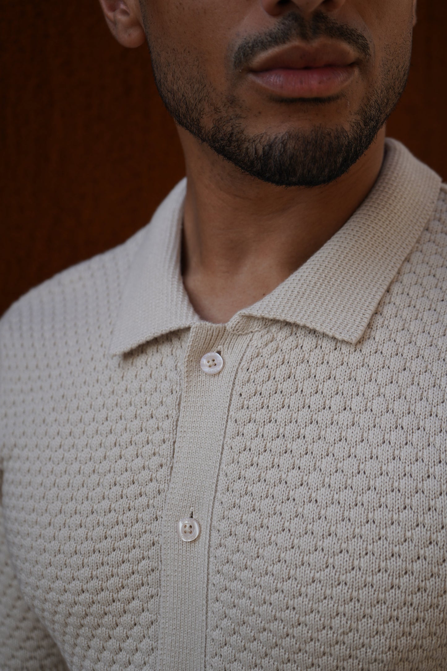 Capo Jacquard Button Up Polo Shirt - Stone