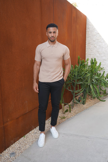 Capo Micro Square Zip Polo Shirt - Taupe
