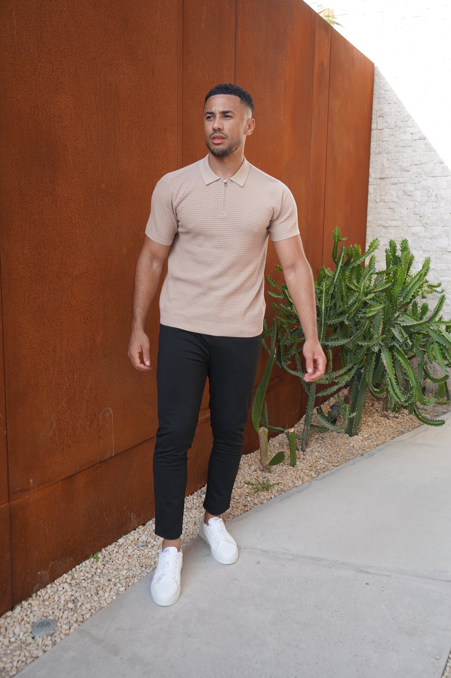 Capo Micro Square Zip Polo Shirt - Taupe