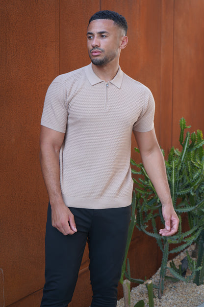 Capo Micro Square Zip Polo Shirt - Taupe