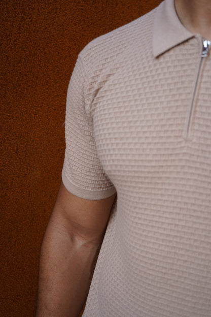 Capo Micro Square Zip Polo Shirt - Taupe