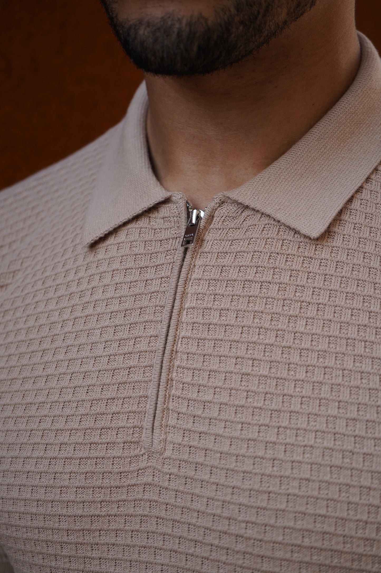 Capo Micro Square Zip Polo Shirt - Taupe