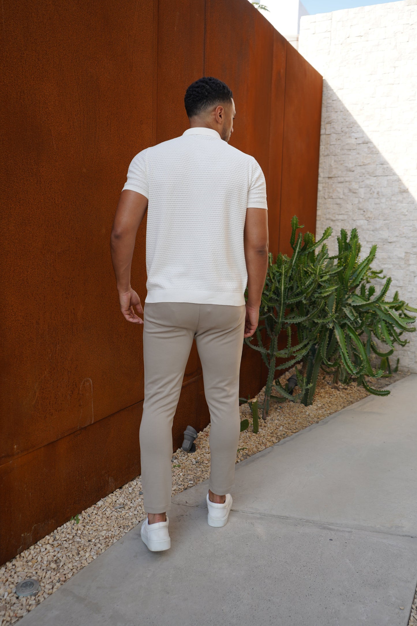 Capo Micro Square Zip Polo Shirt - Off White