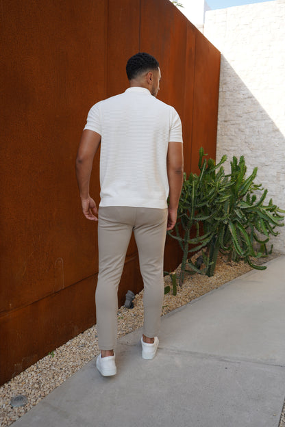 Capo Micro Square Zip Polo Shirt - Off White
