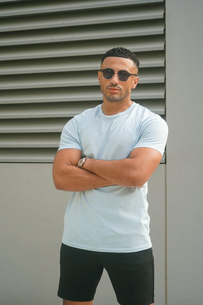 Capo Mercerised Ribbed T-Shirt - Light Blue
