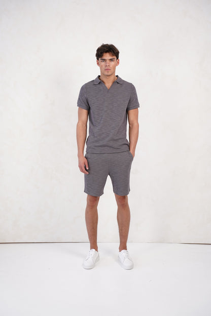 Capo Jersey Slub Cuban Polo Shirt - Charcoal