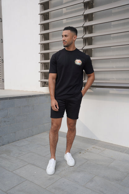 Capo Sunset Sailing Printed T-Shirt - Black