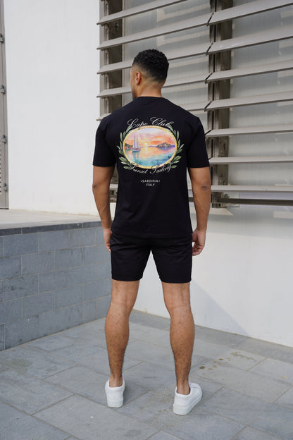 Capo Sunset Sailing Printed T-Shirt - Black