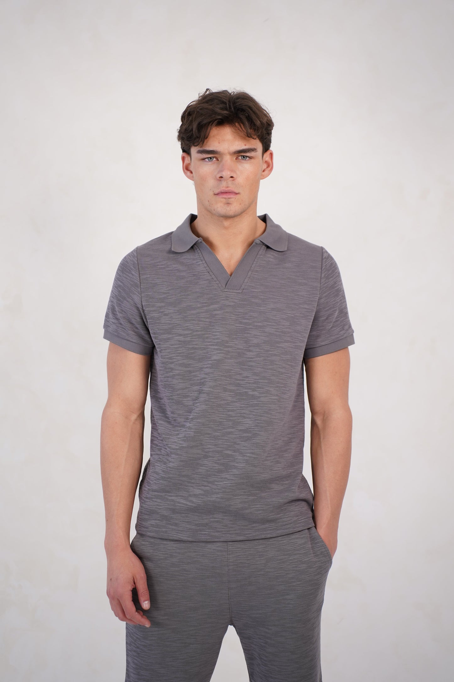 Capo Jersey Slub Cuban Polo Shirt - Charcoal