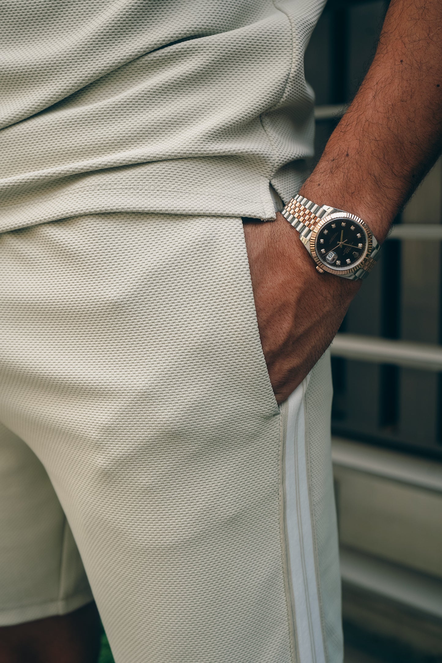 Capo Textured Tape Shorts - Light Beige
