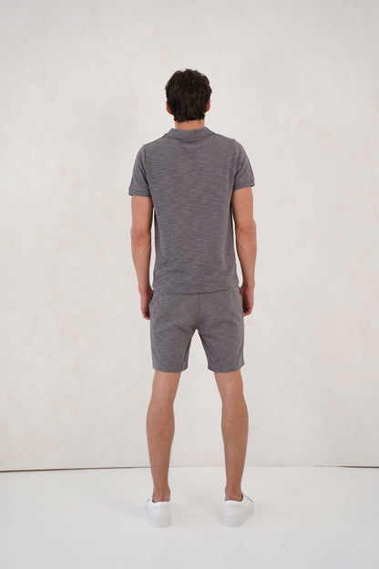 Capo Jersey Slub Cuban Polo Shirt - Charcoal