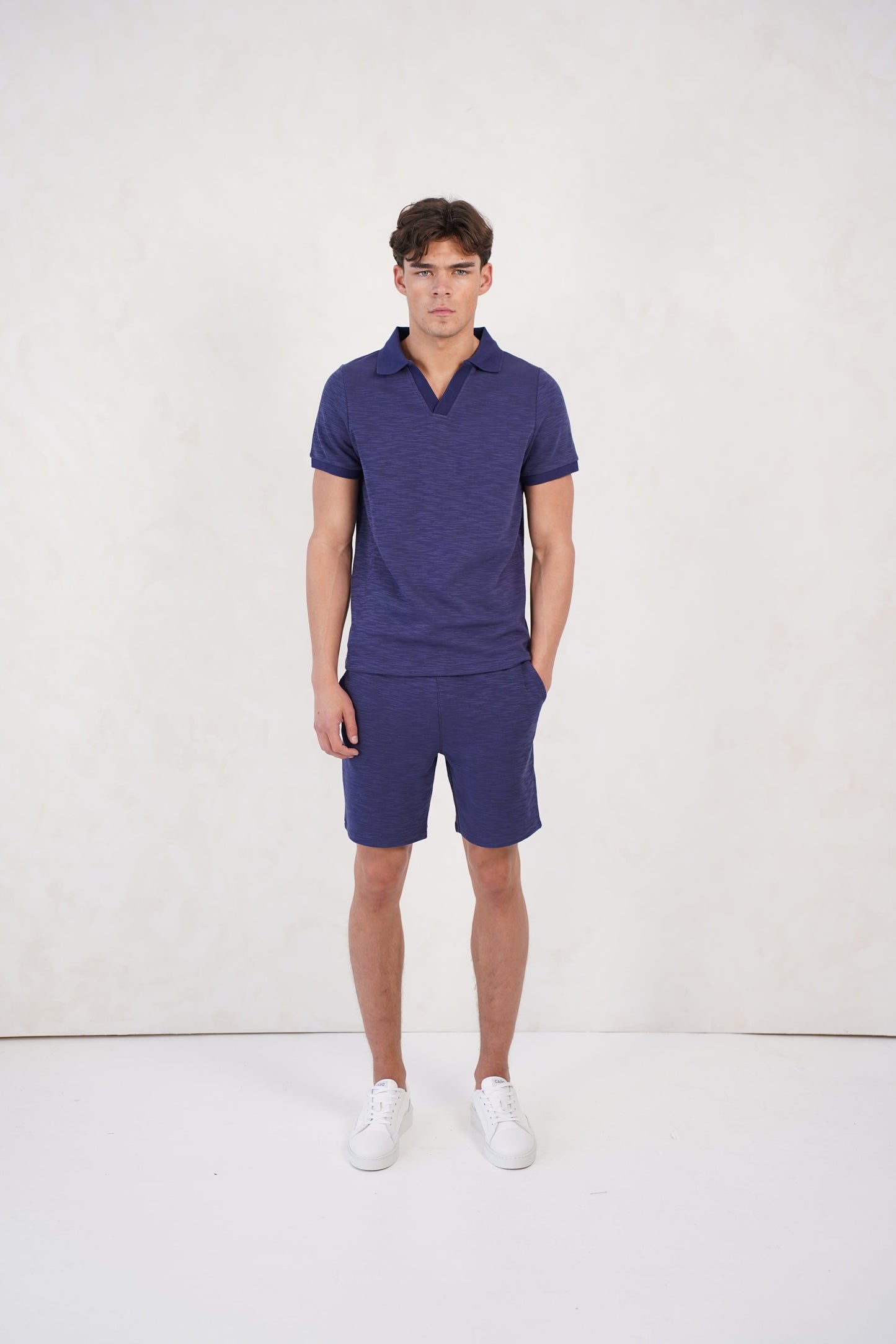 Capo Jersey Slub Cuban Polo Shirt - Navy