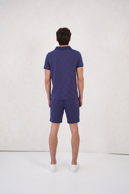 Capo Jersey Slub Cuban Polo Shirt - Navy
