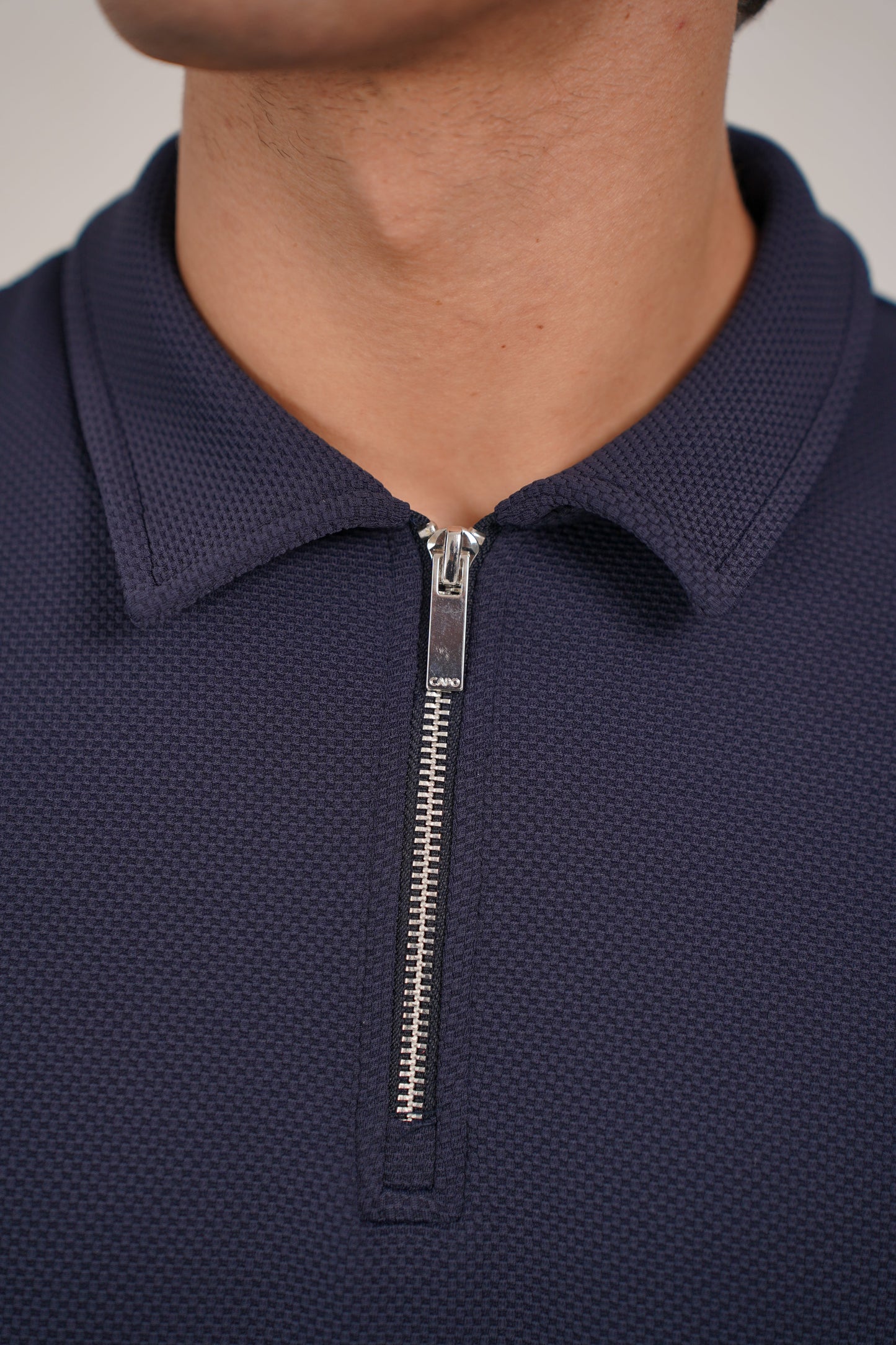 Capo Textured Tape Zip Polo Shirt - Navy