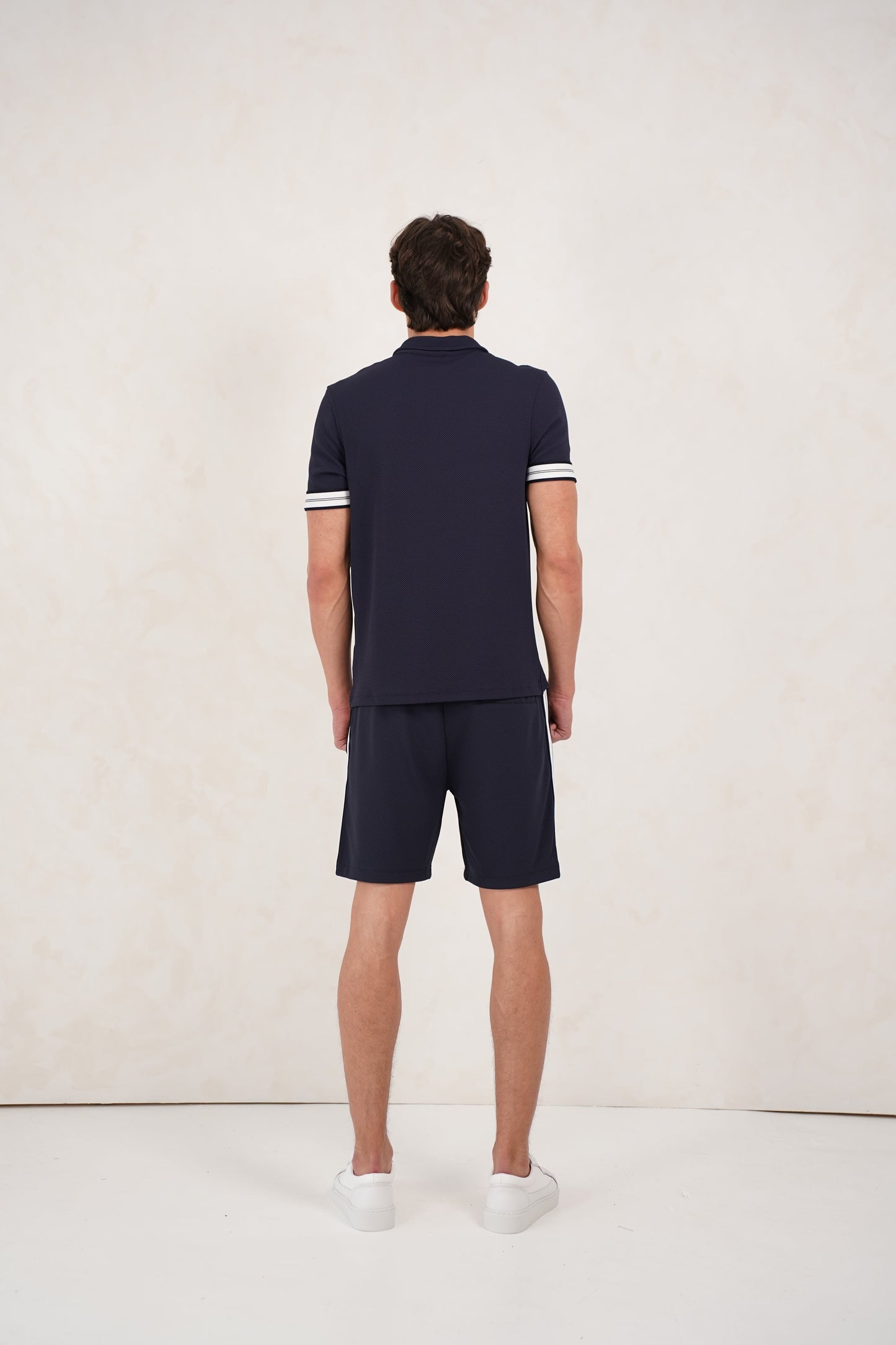 Capo Textured Tape Zip Polo Shirt - Navy