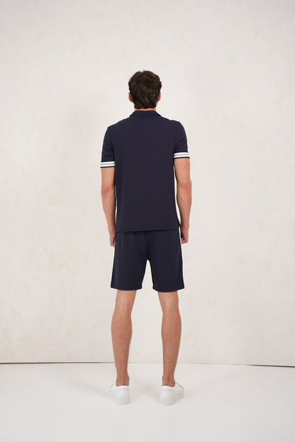 Capo Textured Tape Zip Polo Shirt - Navy