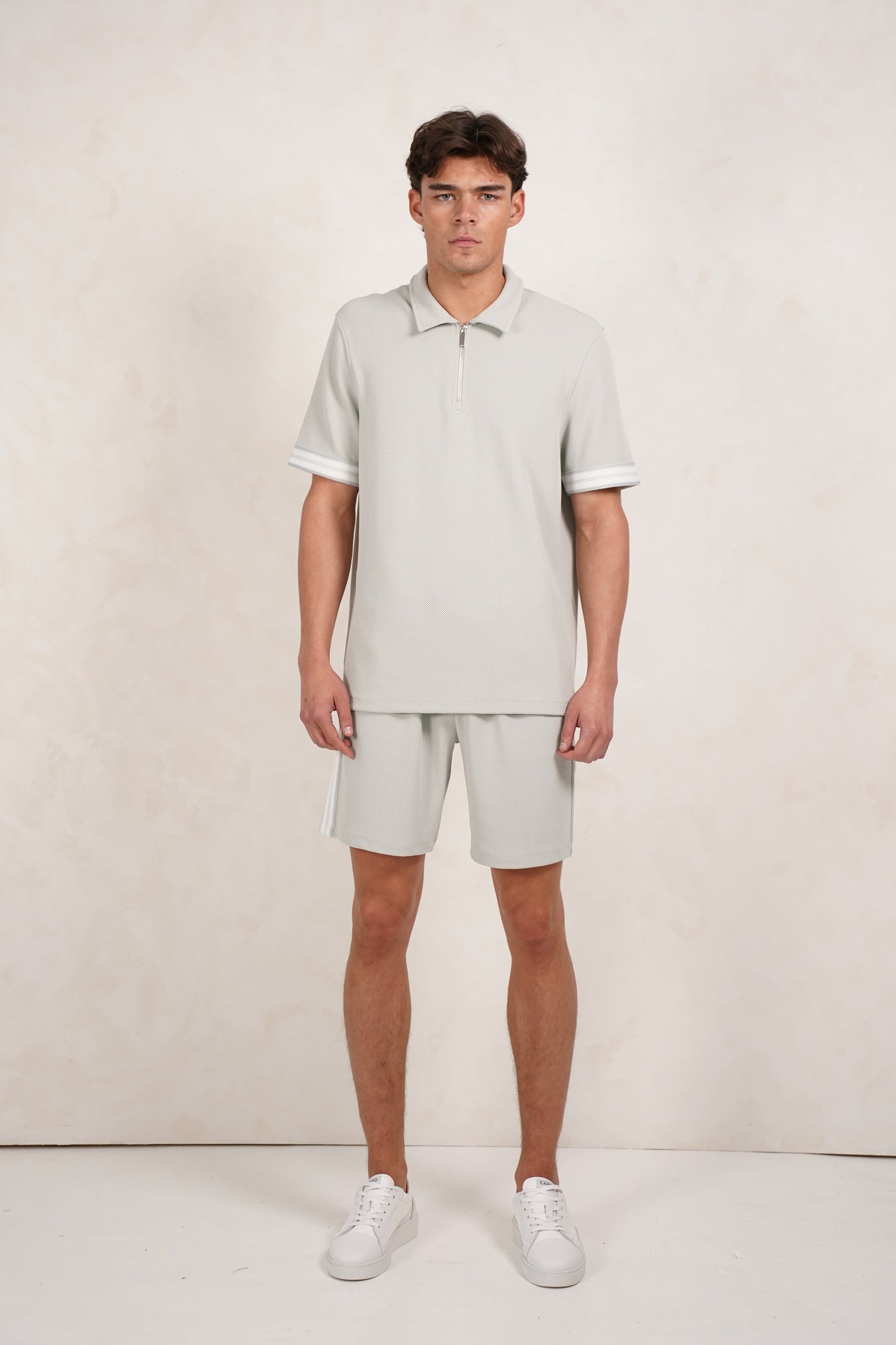 Capo Textured Tape Zip Polo Shirt - Dove Blue