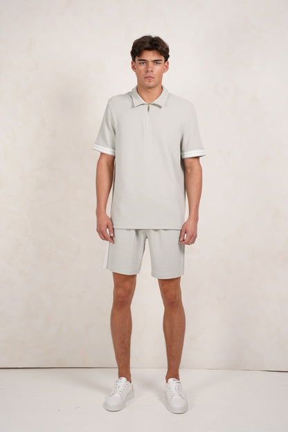 Capo Textured Tape Zip Polo Shirt - Dove Blue