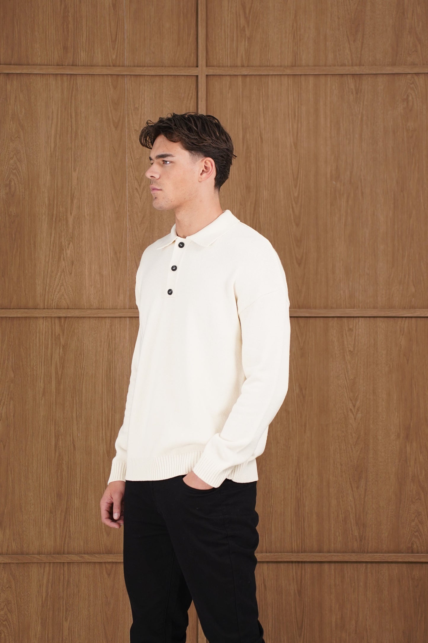 Capo Button LS Polo Shirt - Cream