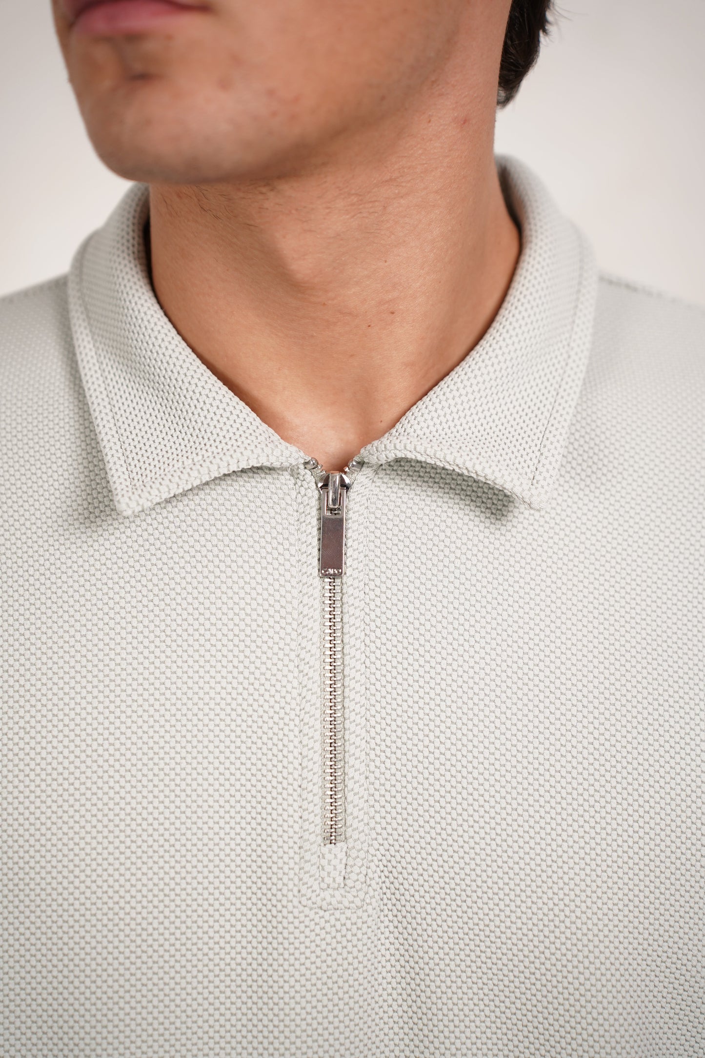 Capo Textured Tape Zip Polo Shirt - Dove Blue