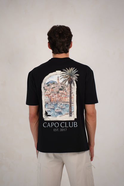 Capo Boat Scene Printed T-Shirt - Black