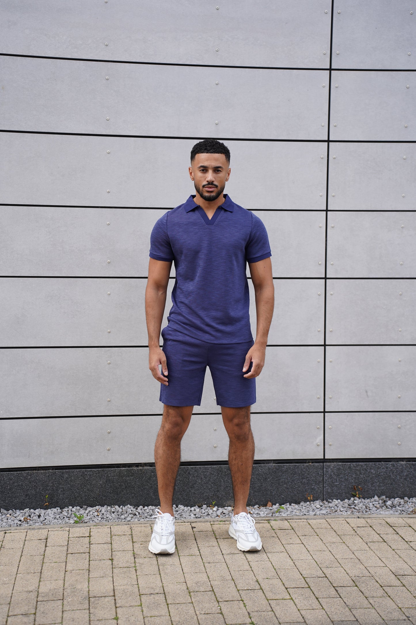 Capo Jersey Slub Cuban Polo Shirt - Navy