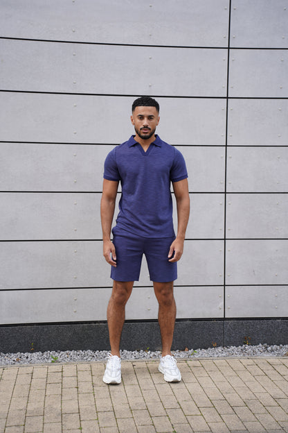 Capo Jersey Slub Cuban Polo Shirt - Navy