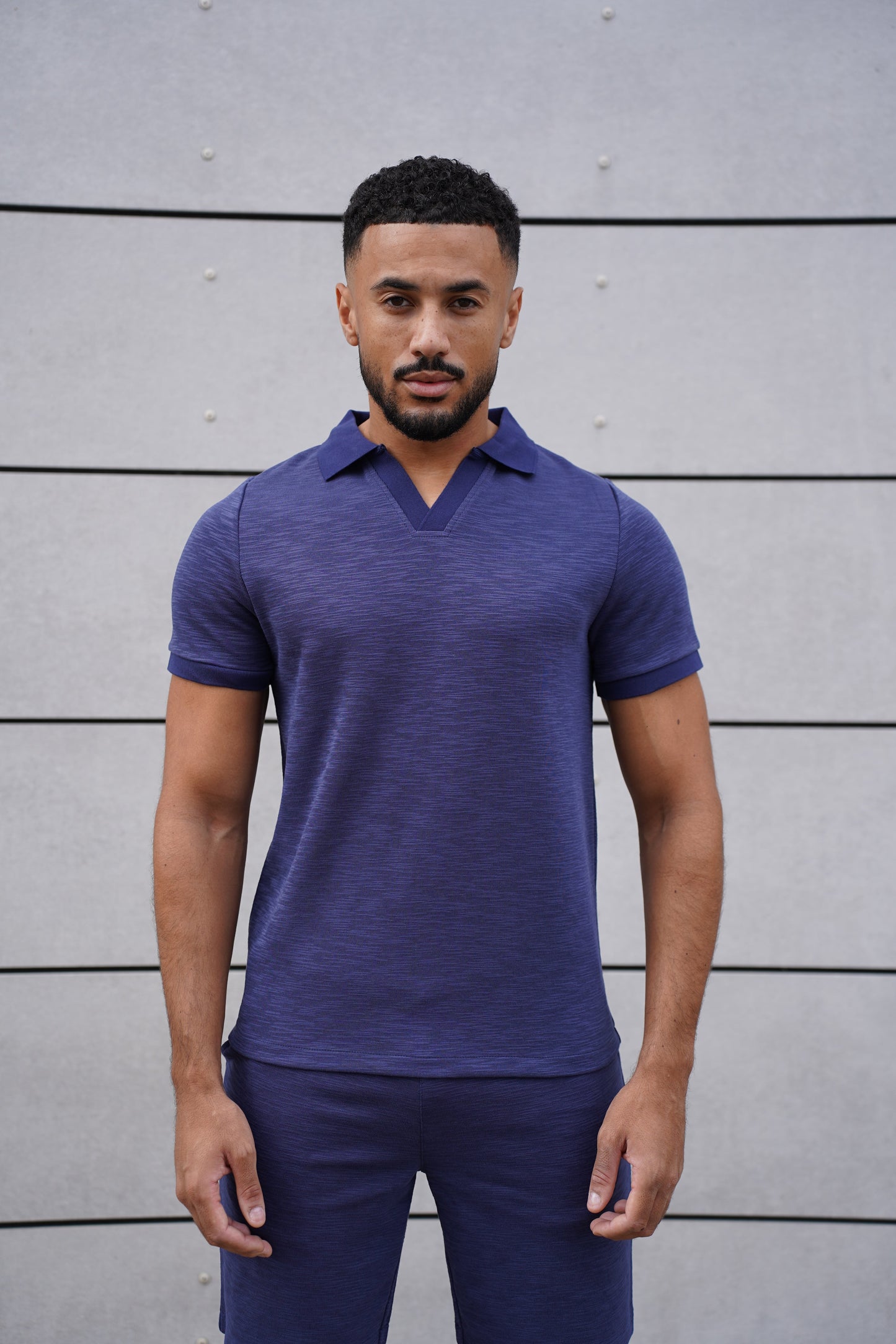Capo Jersey Slub Cuban Polo Shirt - Navy