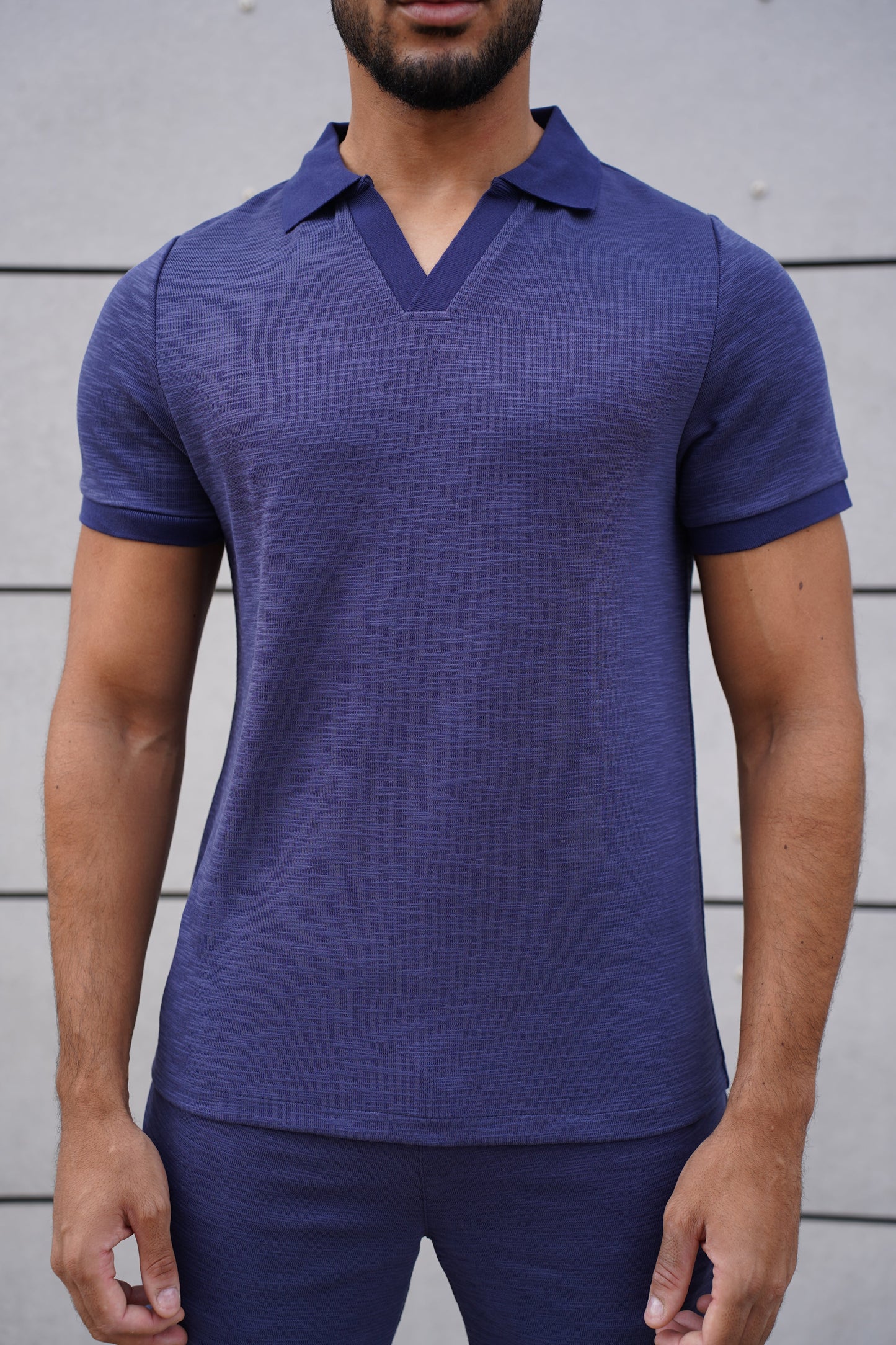 Capo Jersey Slub Cuban Polo Shirt - Navy
