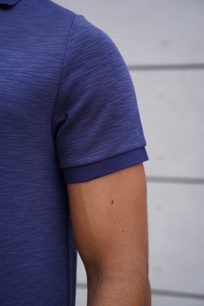 Capo Jersey Slub Cuban Polo Shirt - Navy