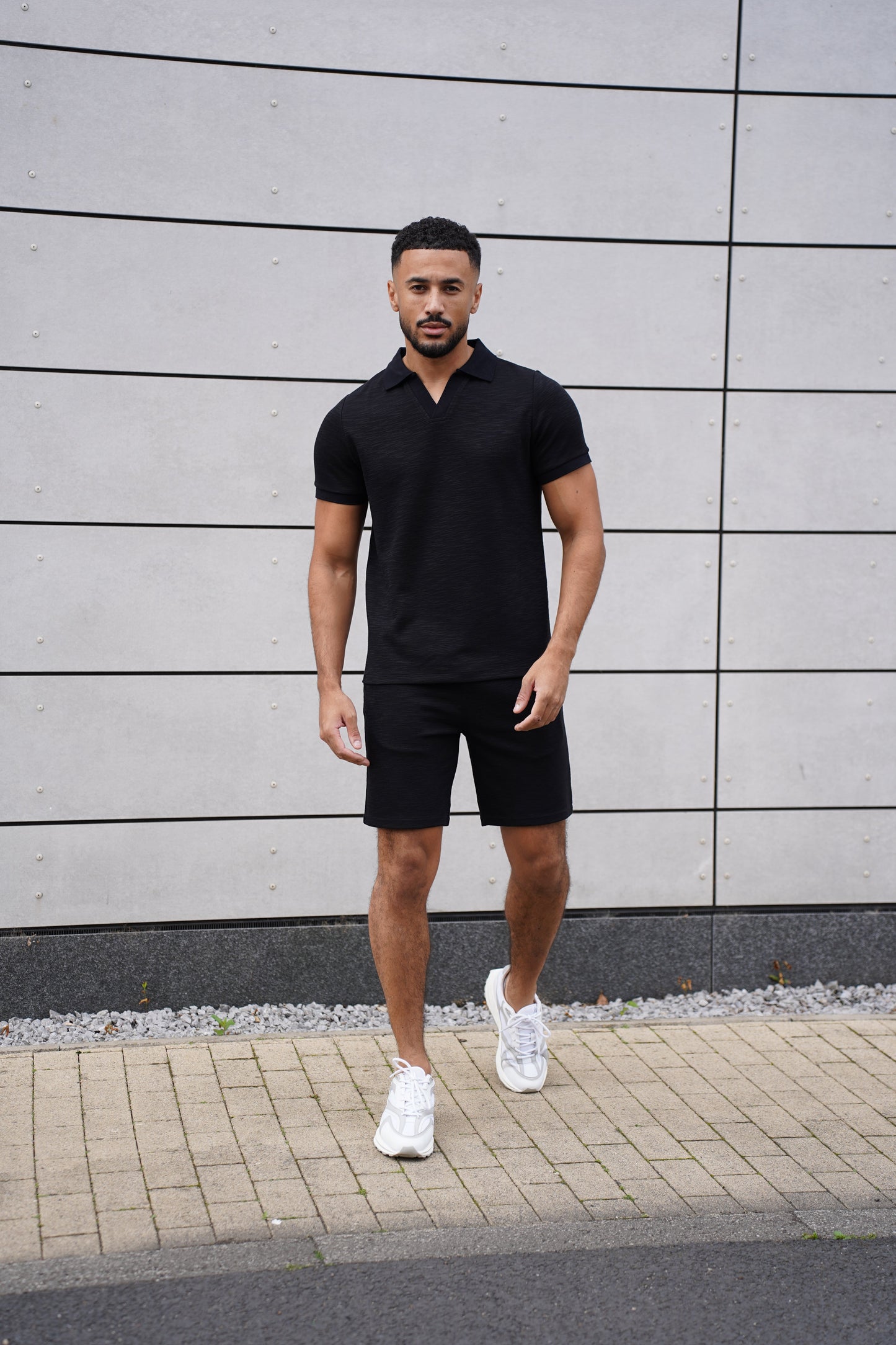 Capo Jersey Slub Cuban Polo Shirt - Black